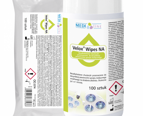 Velox Wipes NA - Șervețele fără alcool pentru dezinfectarea suprafețelor echipamentului medical sensibile la alcool