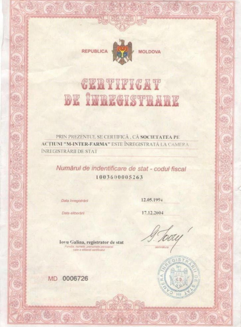 Certificat de Înregistrare